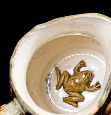 Rare Rockingham Hunt Scene Frog Pitcher attrib. John L. Rue, South Amboy, NJ