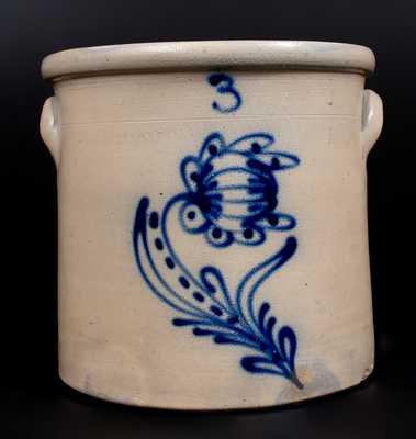 3 Gal. Stoneware Crock with Slip-Trailed Floral Decoation att. Whites, Binghamton, NY