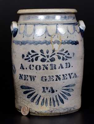 Exceptional A. CONRAD / NEW GENEVA, PA Crock Inscribed 