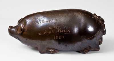 Anna Pottery 1880 Black Hills Pig Bottle w/ Incised Poem