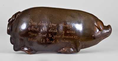Very Rare Anna Pottery 1880 Stoneware Pig Flask w/ Black Hills Railroad Map and Drinking Poem