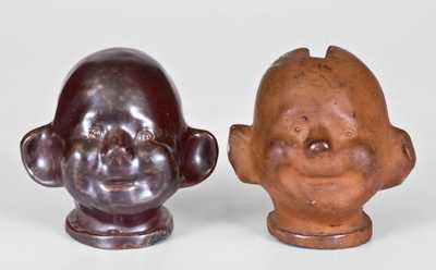 Lot of Two: Sewertile Boys Heads, one with Slot for Bank