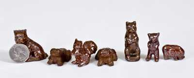 Lot of Seven: Unusual Miniature Sewertile Animals, probably Uhrichsville, OH, circa 1930