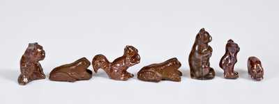 Lot of Seven: Unusual Miniature Sewertile Animals, probably Uhrichsville, OH, circa 1930