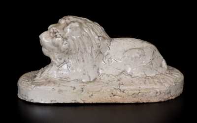 White-Glazed Sewertile Lion Figure Initialed EJE, Edward J. Ellwood, Tuscarawas County, OH