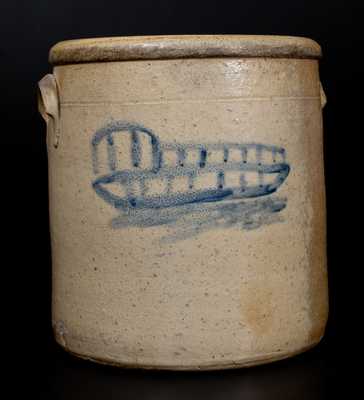 Rare Four-Gallon Ohio Stoneware Crock with Canal Boat Decoration