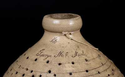 Very Rare Stoneware Leach Jug Inscribed "George McNeal" (Fort Edward, NY Stoneware Potter)