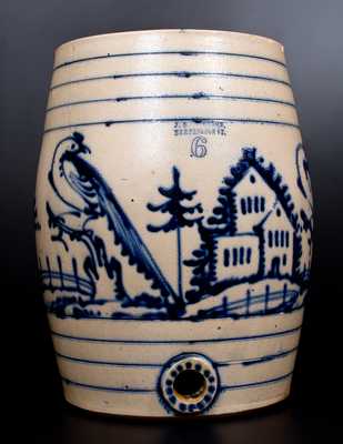 Important J. & E. NORTON / BENNINGTON, VT Stoneware Water Cooler w/ Four Pheasants and House