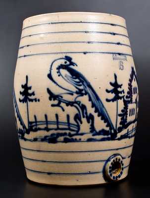 Important J. & E. NORTON / BENNINGTON, VT Stoneware Water Cooler w/ Four Pheasants and House