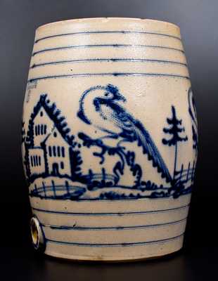 Important J. & E. NORTON / BENNINGTON, VT Stoneware Water Cooler w/ Four Pheasants and House