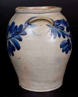 Fine 4 Gal. H. MYERS (Baltimore) Stoneware Jar w/ Bold Cobalt Floral Decoration, c1825