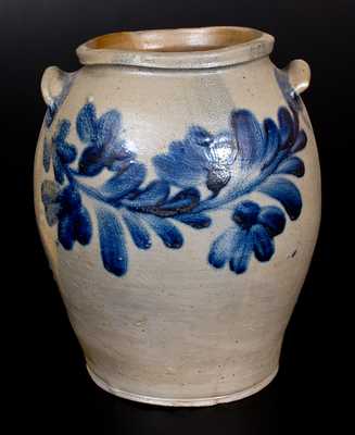 Fine 4 Gal. H. MYERS (Baltimore) Stoneware Jar w/ Bold Cobalt Floral Decoration, c1825