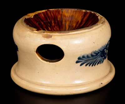 Large-Sized Spittoon with Cobalt Decoration and Rockingham-Glazed Interior