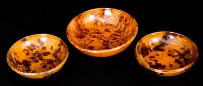 Lot of Three: Pennsylvania Redware Dishes with Manganese Splotches