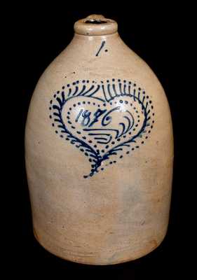 Rare HAIDLE & ZIPF / NEWARK, NJ Stoneware Jug Dated 1876 in Elaborate Heart