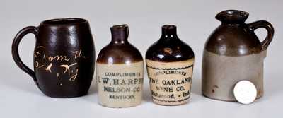 Lot of Four: Stoneware Miniatures incl. "From the Hills of KY" Mug and Mini Jugs w/ KY, IN Advertising