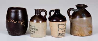 Lot of Four: Stoneware Miniatures incl. "From the Hills of KY" Mug and Mini Jugs w/ KY, IN Advertising