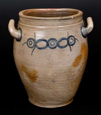 Very Unusual Stoneware Jar w/ Impressed Decoration, att. Crolius, Manhattan, early 19th century