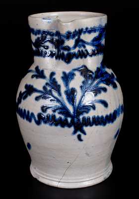 1 Gal. Baltimore Stoneware Pitcher w/ Exceptional Slip-Trailed Floral Decoration, c1820