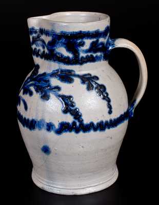 1 Gal. Baltimore Stoneware Pitcher w/ Exceptional Slip-Trailed Floral Decoration, c1820