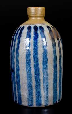 Unusual Western PA Half-Gallon Stoneware Jug with Vertical Striped Decoration