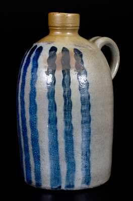 Unusual Western PA Half-Gallon Stoneware Jug with Vertical Striped Decoration