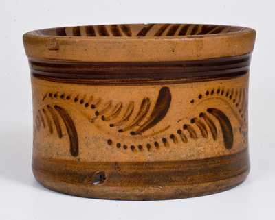 Outstanding Tanware Spittoon with Elaborate Decoration, New Geneva, PA, circa 1890