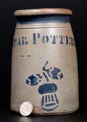 Exceptional One-Quart STAR POTTERY (Greensboro, PA) Stoneware Wax Sealer with Thistle Decoration