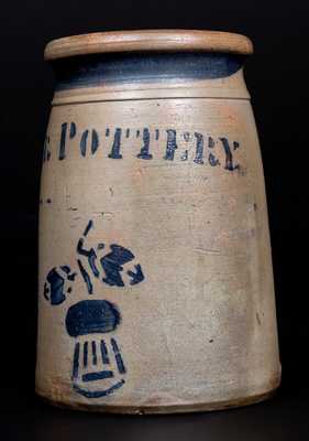 Exceptional One-Quart STAR POTTERY (Greensboro, PA) Stoneware Wax Sealer with Thistle Decoration