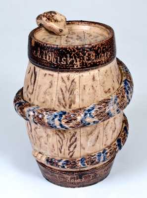 Texarkana Pottery (Texarkana, AR) Whiskey Gauger Keg by Jacob Bachley, c1880