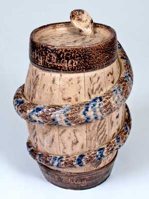 Extremely Rare and Important Stoneware Snake Temperance Keg 