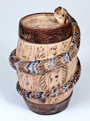 Extremely Rare and Important Stoneware Snake Temperance Keg 