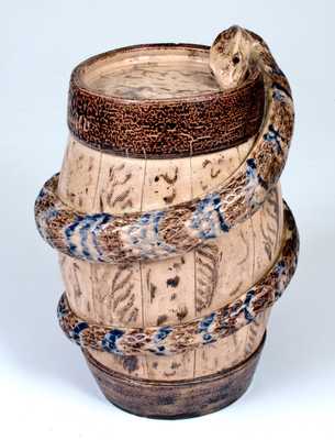 Extremely Rare and Important Stoneware Snake Temperance Keg 
