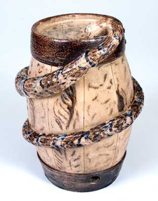Extremely Rare and Important Stoneware Snake Temperance Keg 