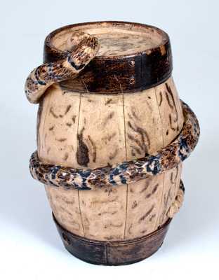 Extremely Rare and Important Stoneware Snake Temperance Keg 