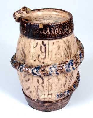 Extremely Rare and Important Stoneware Snake Temperance Keg 