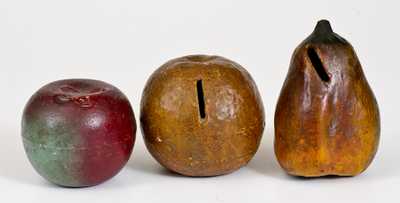 Three Cold-Painted Redware Fruit Banks, American, late 19th century