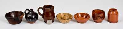 Seven Glazed Redware Miniatures, American, 19th century