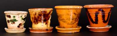 Four Glazed Redware Flowerpots, Pennsylvania origin, second half 19th century