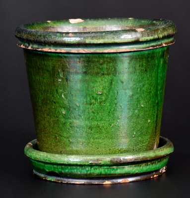 Fine Green-Glazed Redware Flowerpot, Pennsylvania origin, circa 1850-80