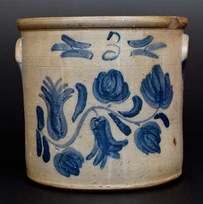 Three-Gallon Stoneware Crock w/ Cobalt Floral Decoration, probably Pennsylvania