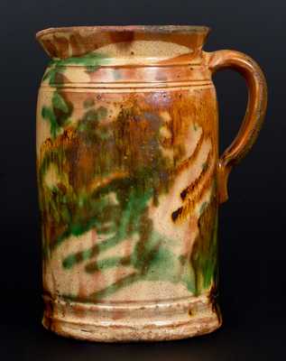 Shenandoah Valley Multi-Glazed Redware Tankard Pitcher, att. S. Bell & Son, Strasburg, VA