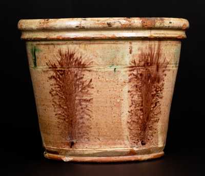 Fine Glazed Redware Flowerpot w/ Mocha Seaweed Decoration, Pennsylvania origin