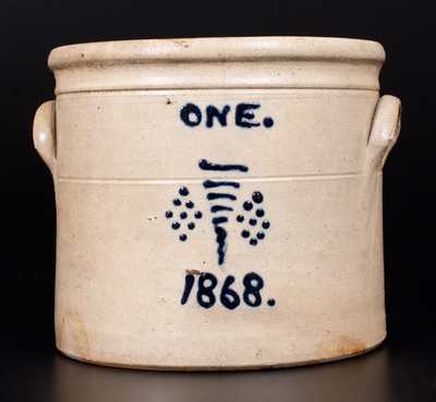 Stoneware Crock with Thick Slip-Trailed Cobalt and 1868 Date
