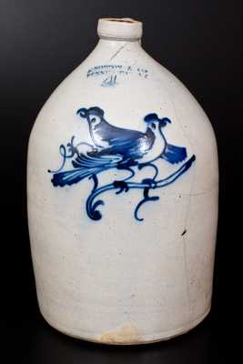 4 Gal. J. NORTON & CO. / BENNINGTON, VT Stoneware Jug w/ Double Bird Decoration