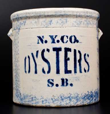 Rare Spongeware Crock with OYSTERS Advertising