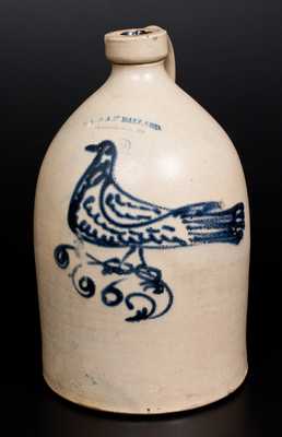 O. L. & A. K. BALLARD / BURLINGTON, VT Stoneware Jug w/ Fine Slip-Trailed Bird Decoration