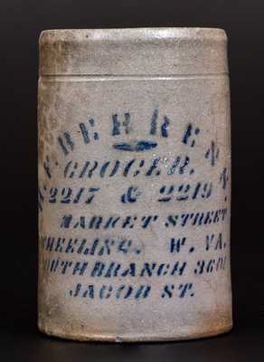 Stoneware Canning Jar with Wheeling, WV Advertising, Greensboro, PA origin, circa 1875.