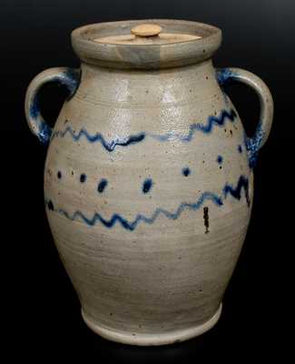 Rare Vertical-Handled Stoneware Jar w/ Slip-Trailed Decoration, 18th century