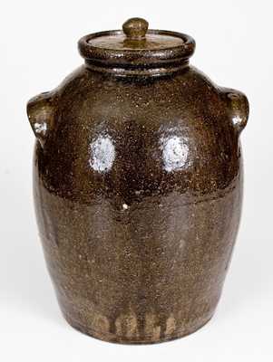 Rare D. S., Daniel Seagle, Vale, NC Alkaline-Glazed Stoneware Lidded Jar, c1840